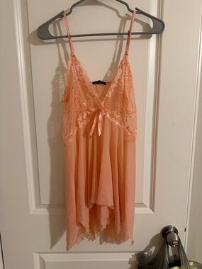 Peach Lace & Chiffon Babydoll Slip Dress